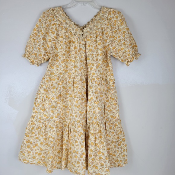 Madewell Dresses & Skirts - Madewell Yellow Floral Tiered Mini Dress Puff Sleeve Lace V-Neck Pockets Med